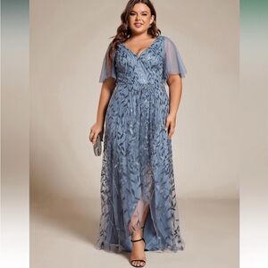 Ever Pretty - Blue Sequin Embroidered Evening Dress - size 22